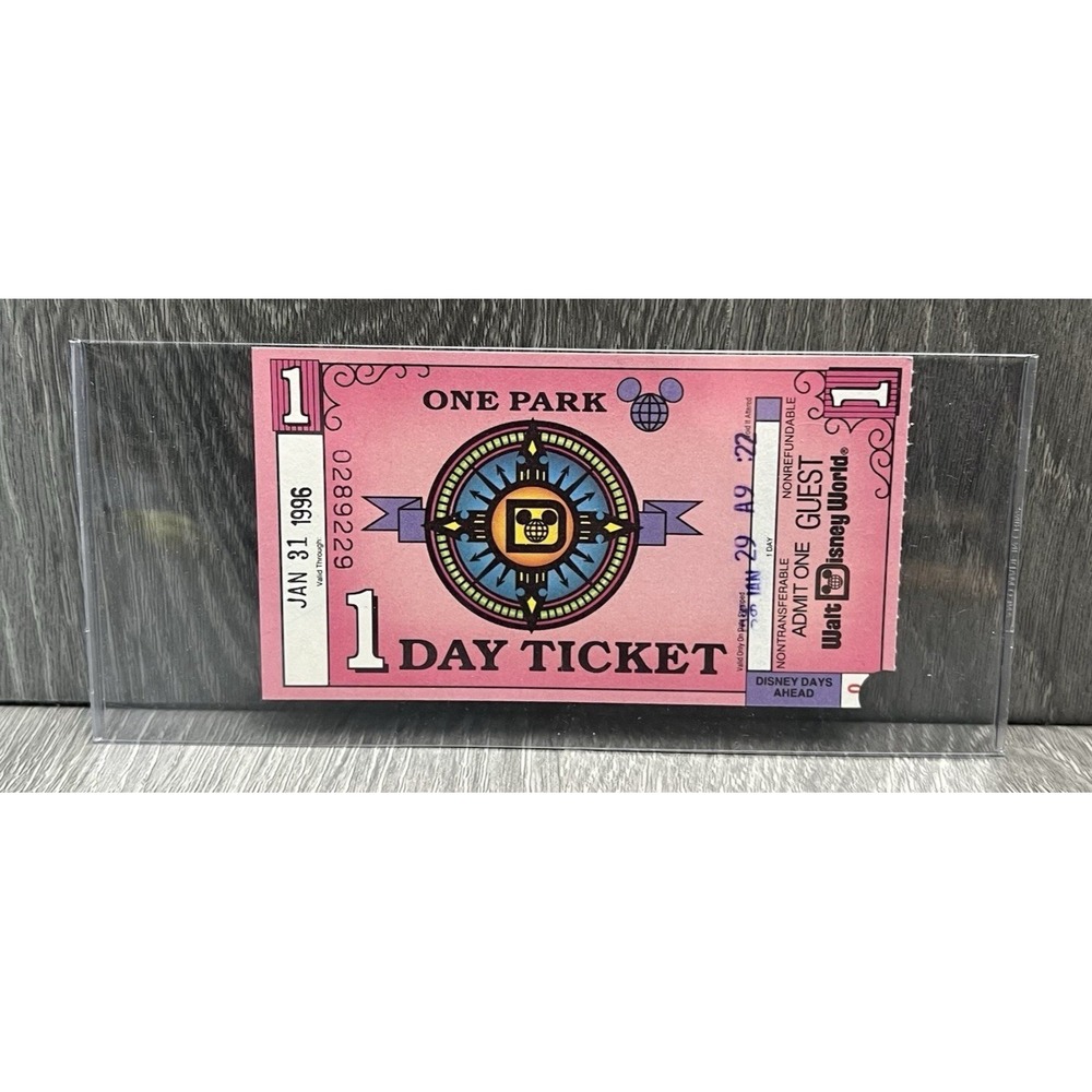 WDW Walt Disney World 1 Day Ticket 1990's PINK Admit 1 Guest Stub Ephemera 1996